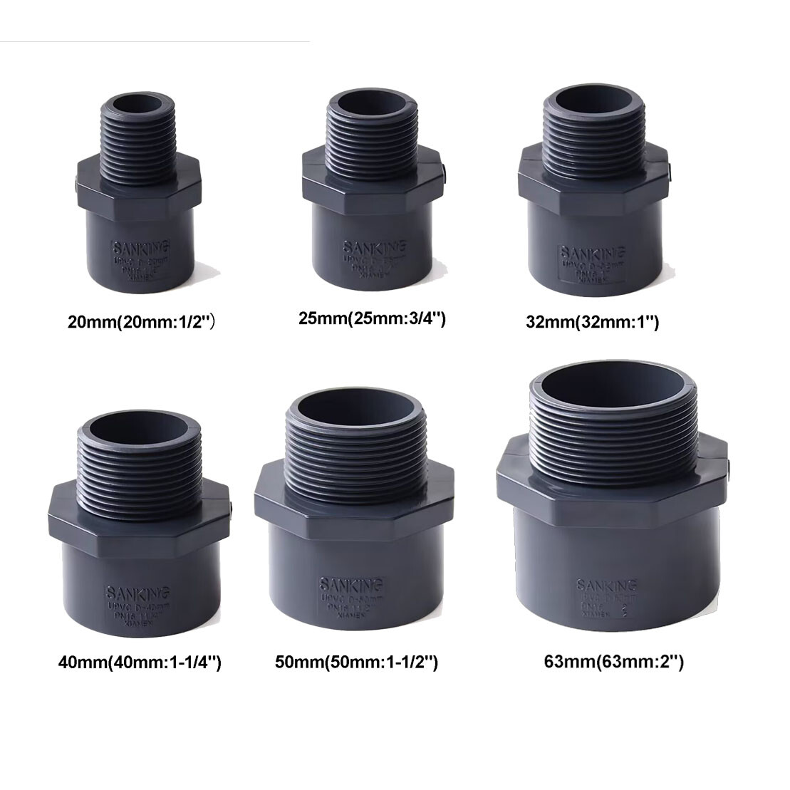 PVC Plain Socket External Threaded Adaptor 20mm:1/2″ – 110mm:4″ Plumbing sockets