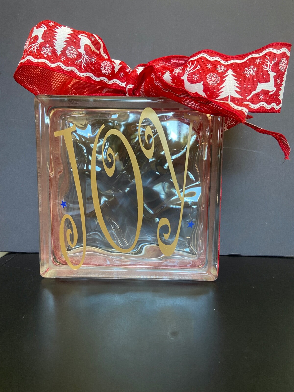 Christmas Decorated Glass Block 7 3/4″ x 7 3/4″ x 3″