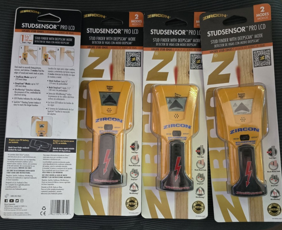 Lot of 4 x Zircon 1-1/2″ Deep Scan Stud Finder with LCD Screen