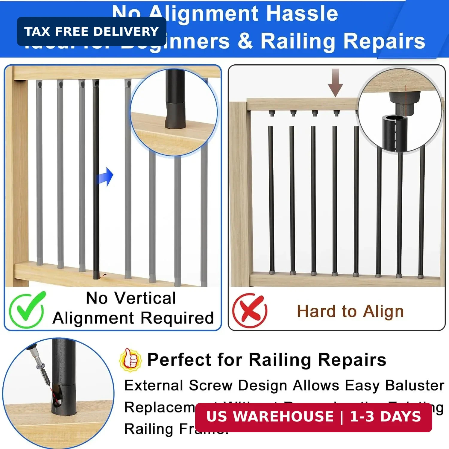 100 Pcs Baluster Repair Connectors for 3/4″ OD Round Baluster, Easy to Install B
