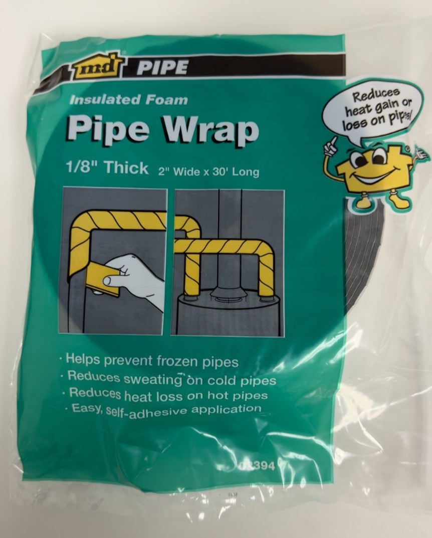 M-D Building Products Insulated Foam Pipe Wrap 1/8” x 2” x 30’ Self-Adhesive