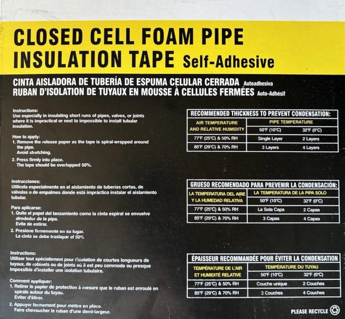 12 pack- K-Flex CLOSED CELL FOAM PIPE INSULATION TAPE Self-Adhesive 2″ Wide 1/8″