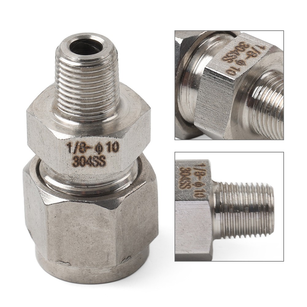 1pc Compression Tube Fitting 1/8 PT Male x 10mm OD Tube Stainless Steel