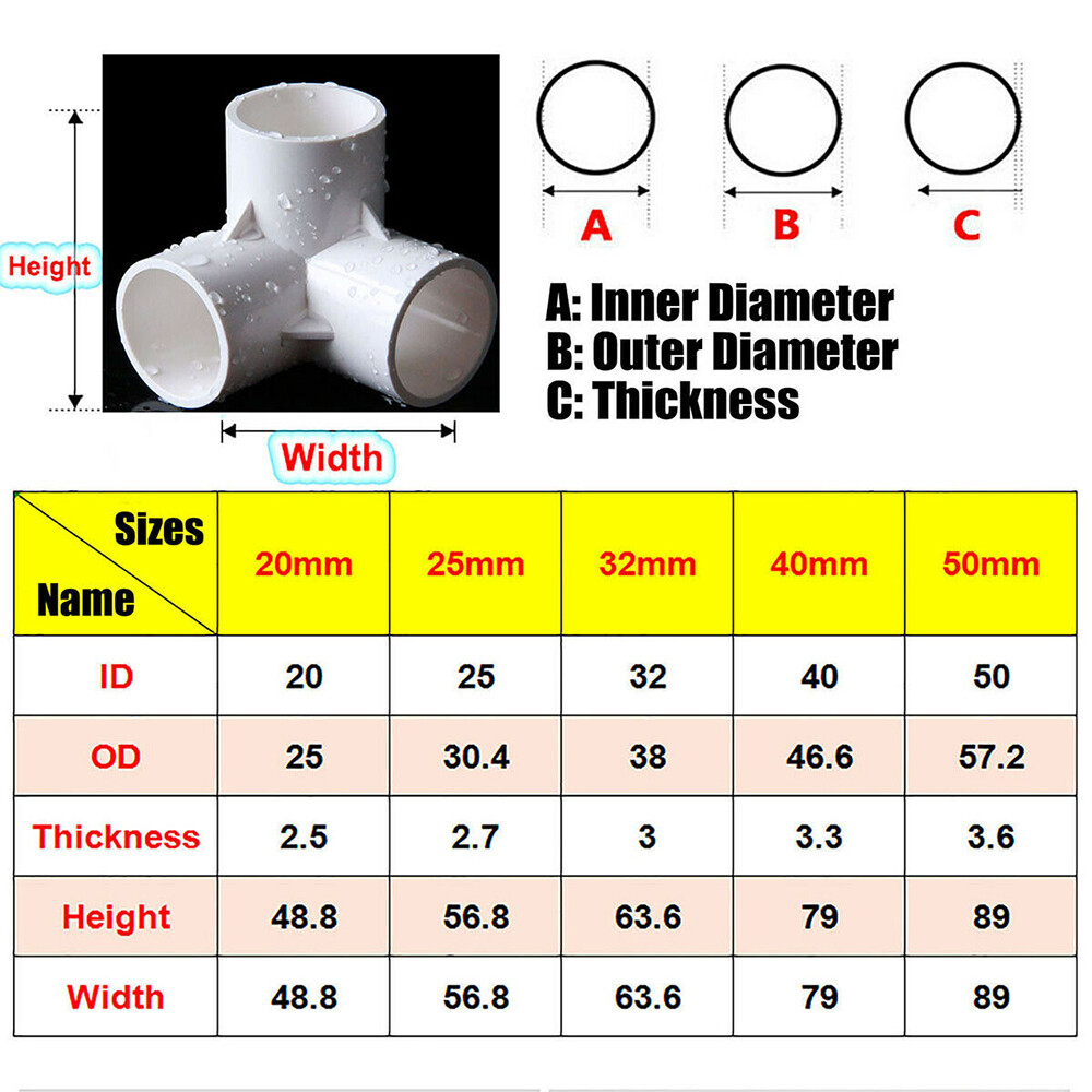 20/25/32/40/50mm PVC 3-Way Elbow Socket Coupling Pipe Fitting White/Blue/Grey
