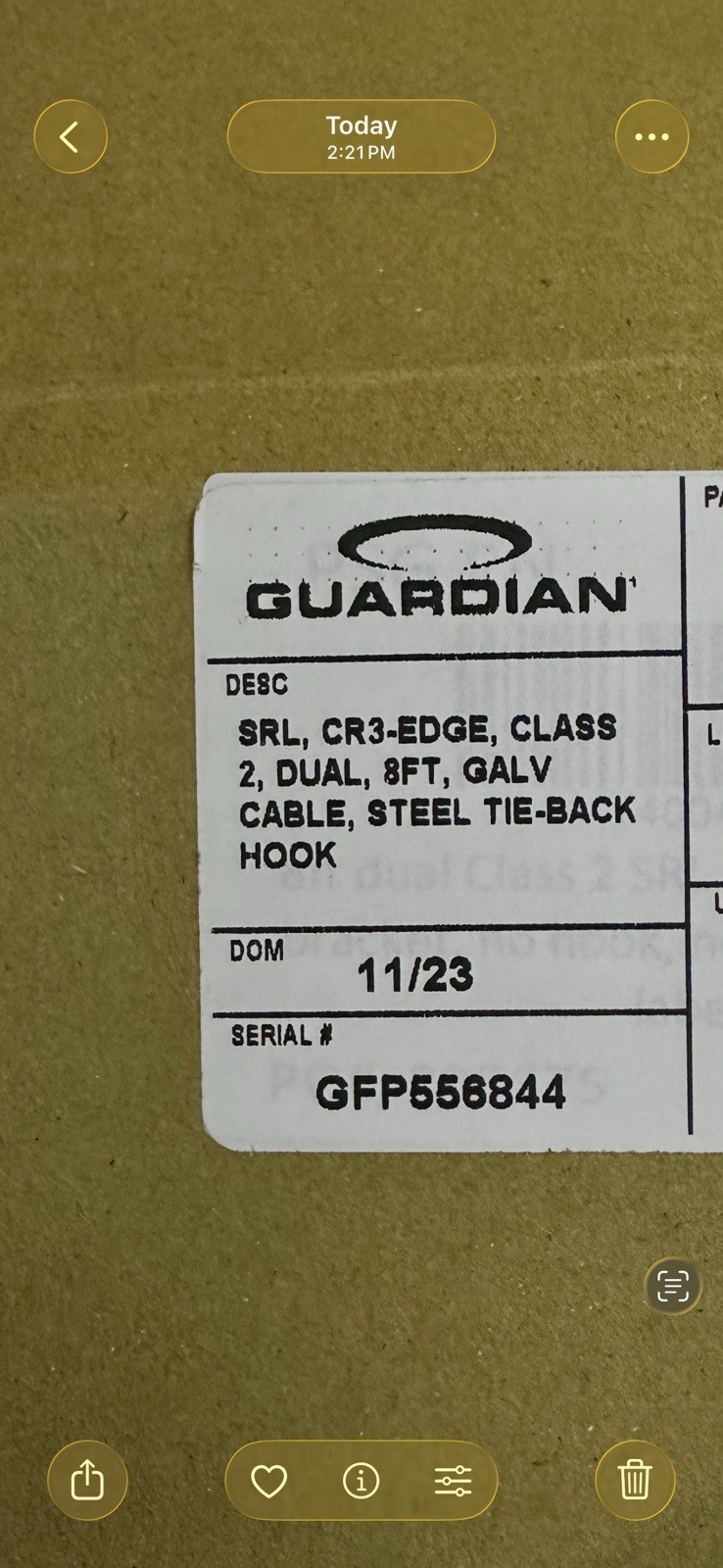 GUARDIAN’ CR3-EDGE, CLASS 2, DUAL, 8FT, GALV CABLE, STEEL TIE-BACK HOOK
