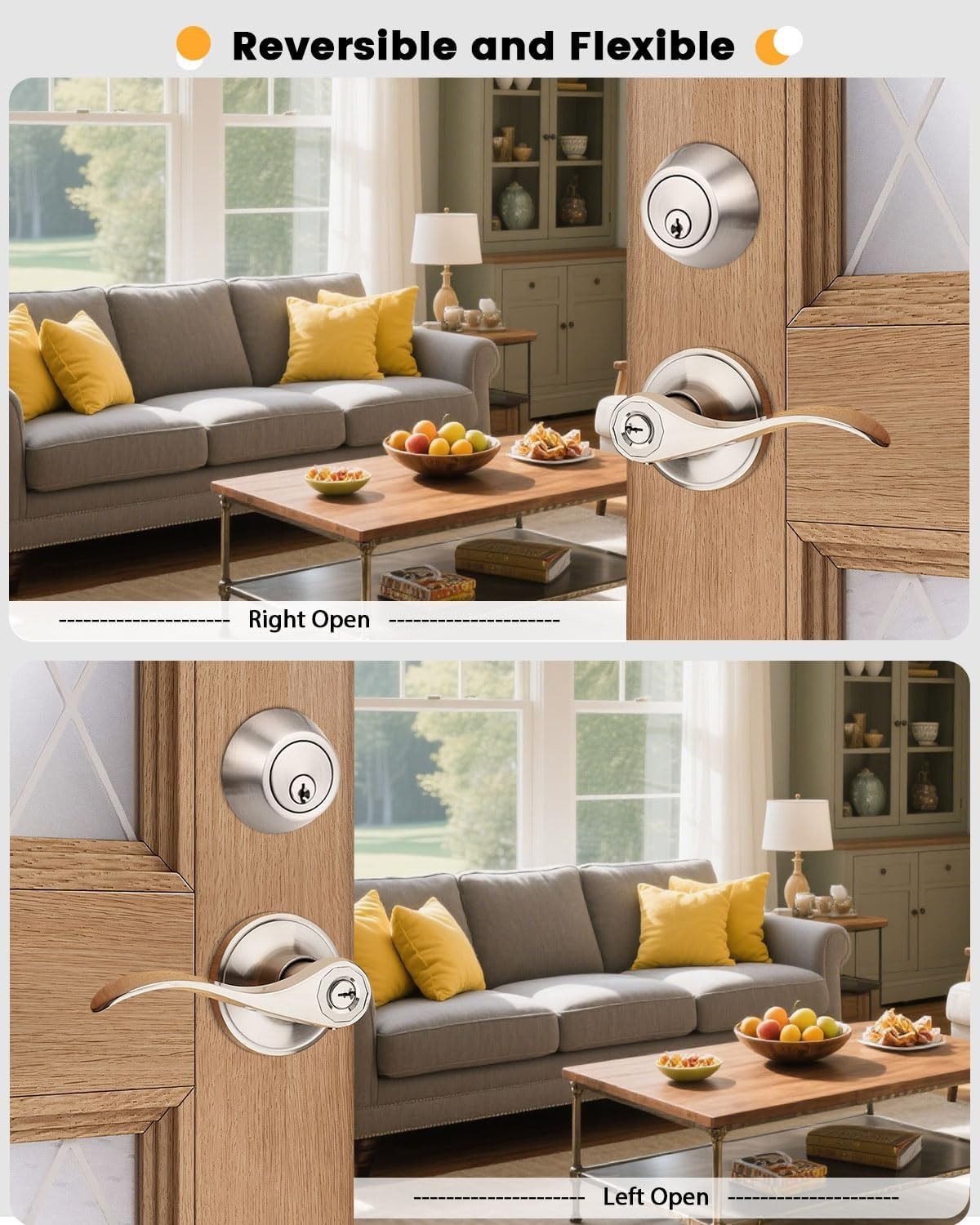 Complete Entry Security Set: Satin Nickel Keyed-Alike Levers & Deadbolts, 2-Pack