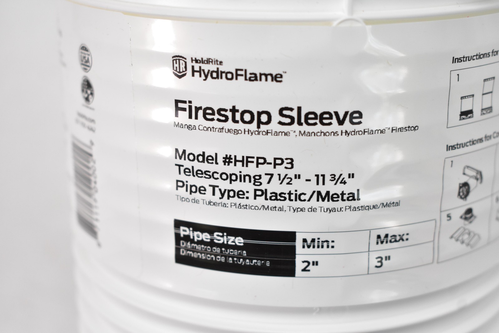HoldRite HydroFlame PRO HFP-P3 Firestop Sleeve 2-3 in Telescoping Plastic/Metal