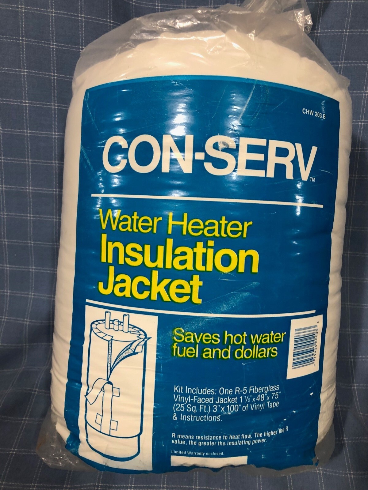 Water Heater Insulation Blanket Jacket – R-5 fiberglass vinyl faced 25 Sq feet