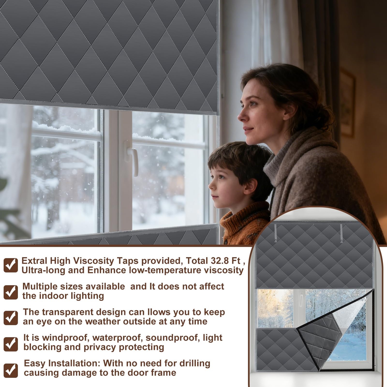 Visible Thermal Window Insulation Kit for Winter, Winterizing 63″x39″, Gray