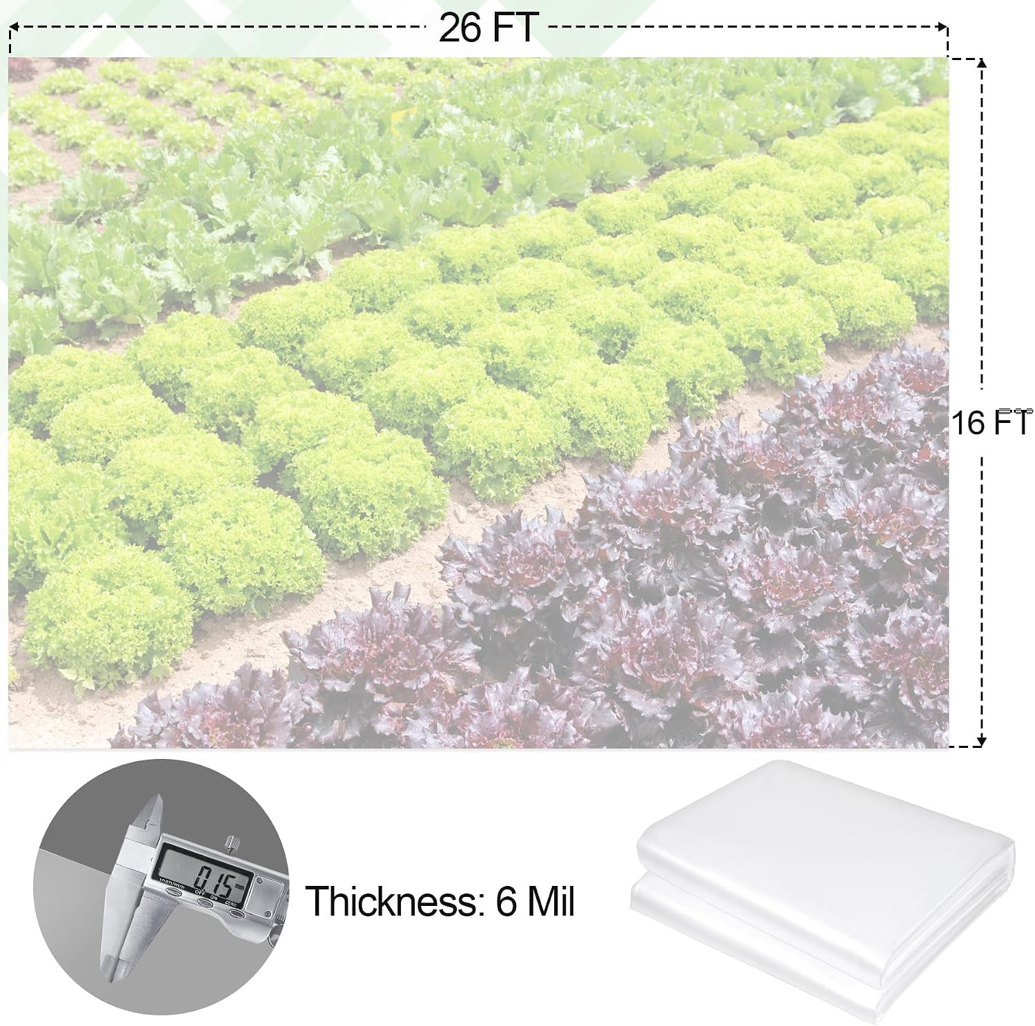 16 X 26 FT Clear Greenhouse Plastic Sheeting, 6 Mil Polyethylene Film Heavy Duty