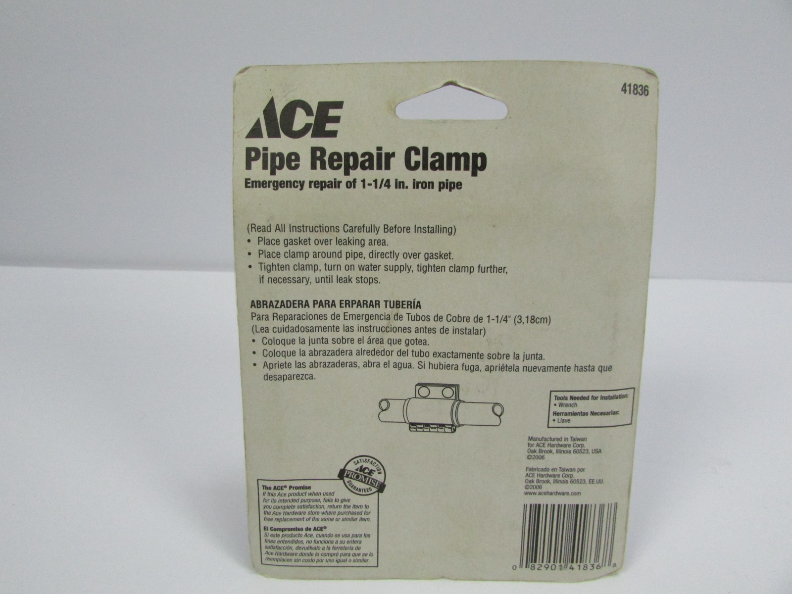 Ace Pipe Repair Clamp 1-1/4 Inch Iron Pipe Emergency Leak Seal Model 41836 New