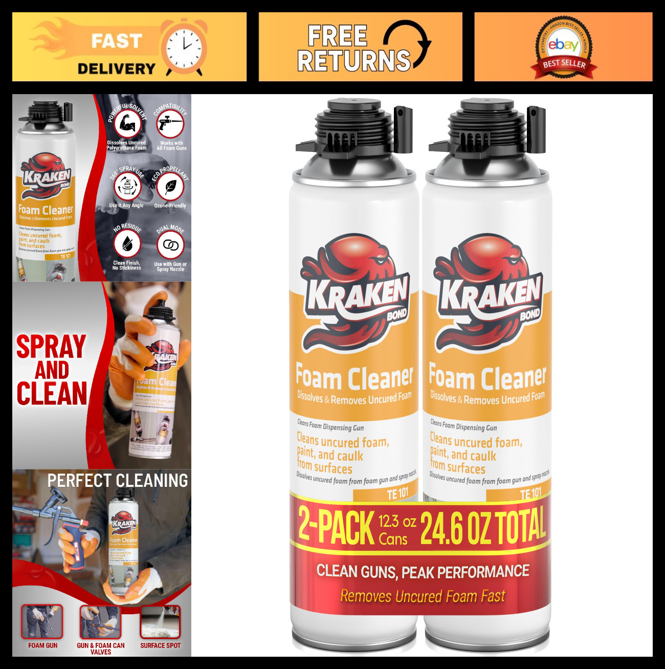 Polyurethane Foam Gun Cleaner Spray – 2 Pack (2×12.3oz) for Tool Durability & Un