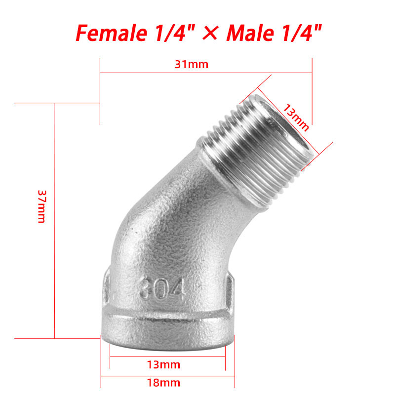 Stainless Steel 304 Male x Female Elbow (45 Degree) Threaded BSP Pipe Fittings