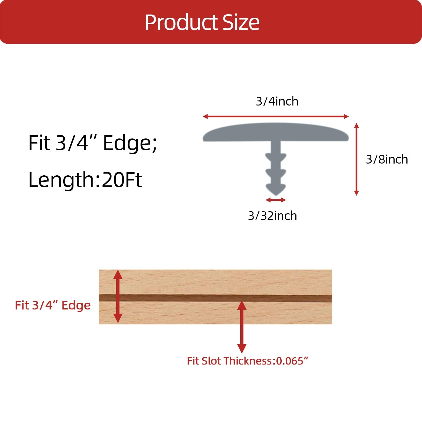 Aroilder T Rubber Trim Molding Fit 3/4 Inch Edge Shelf Edging Banding Center