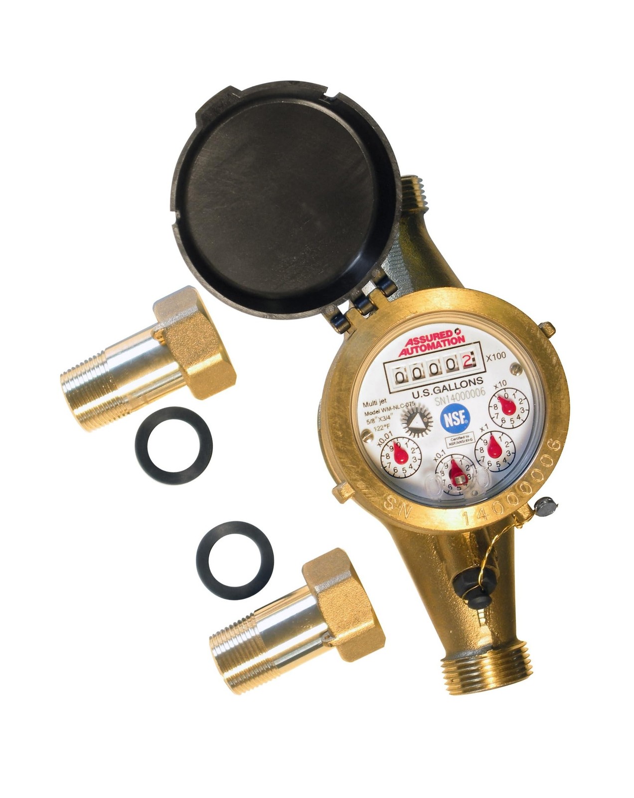 3/4″ Water Meter:Lead Free Brass, Multi-Jet, Gallons, No Pulse Output(Horizontal