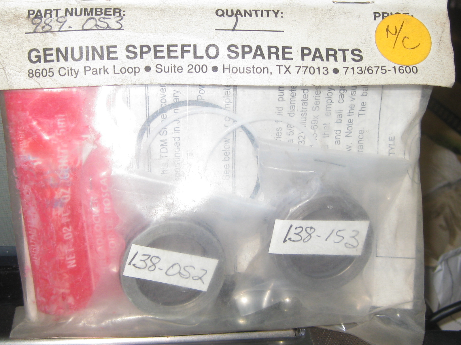 SPEEFLO PACKING KIT PART # 989.053 NEW OLD STOCK