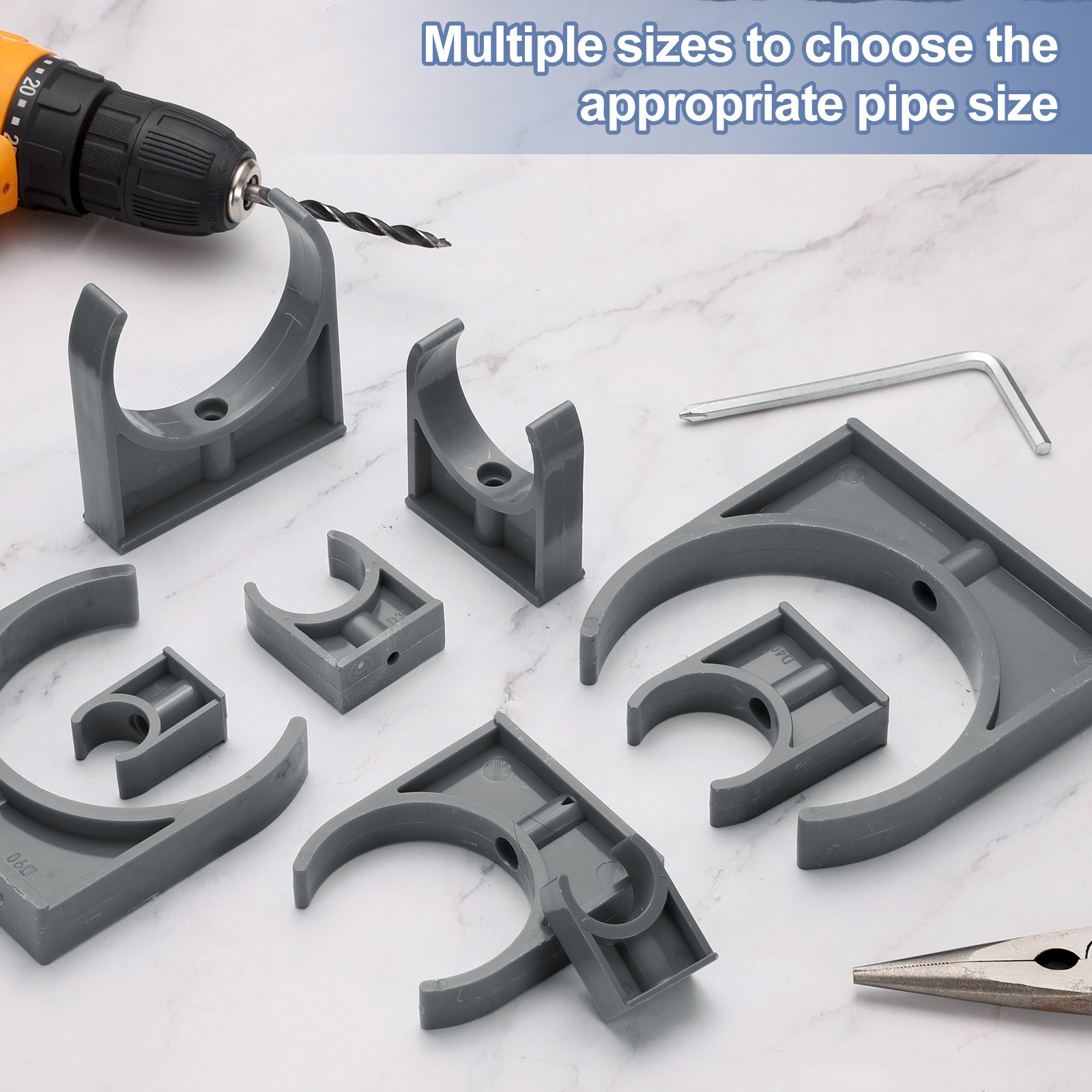 40 Pcs PVC Water Pipe Clamps Clips, U-Shaped Buckles for 1/2″ Size Pipe, Grey
