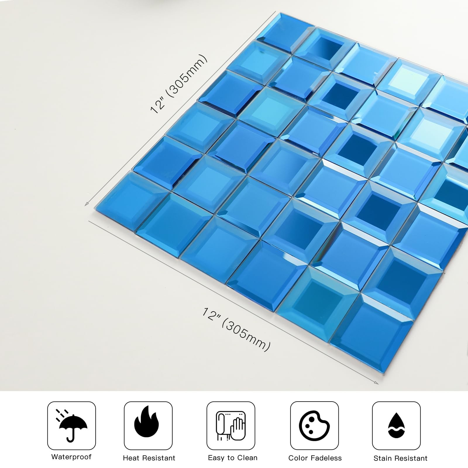 Miscasa Blue Peel And Stick Mirror Backsplsh Self Adhesive Reflection Glass