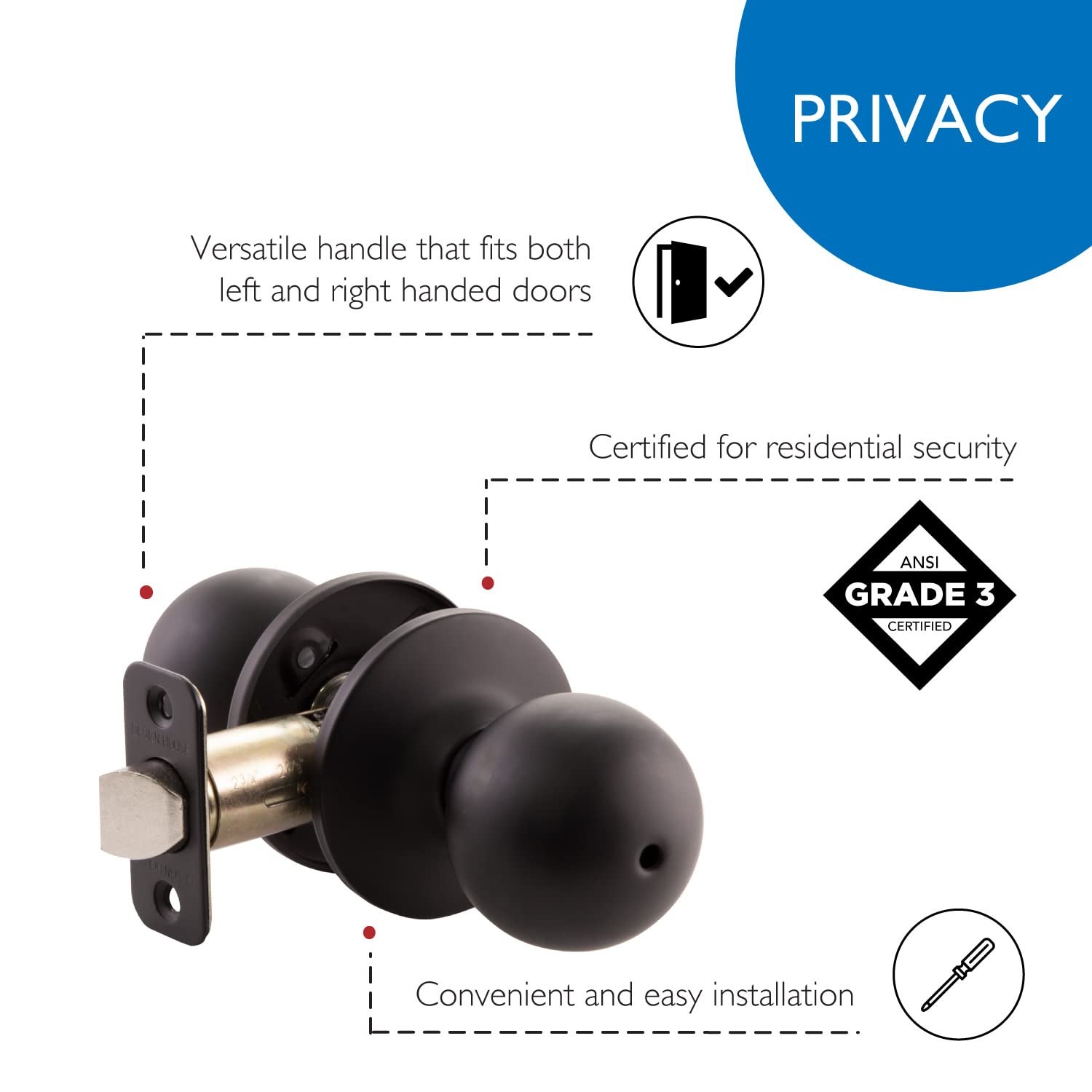 Ball Privacy Brass Door Knob in Matte Black