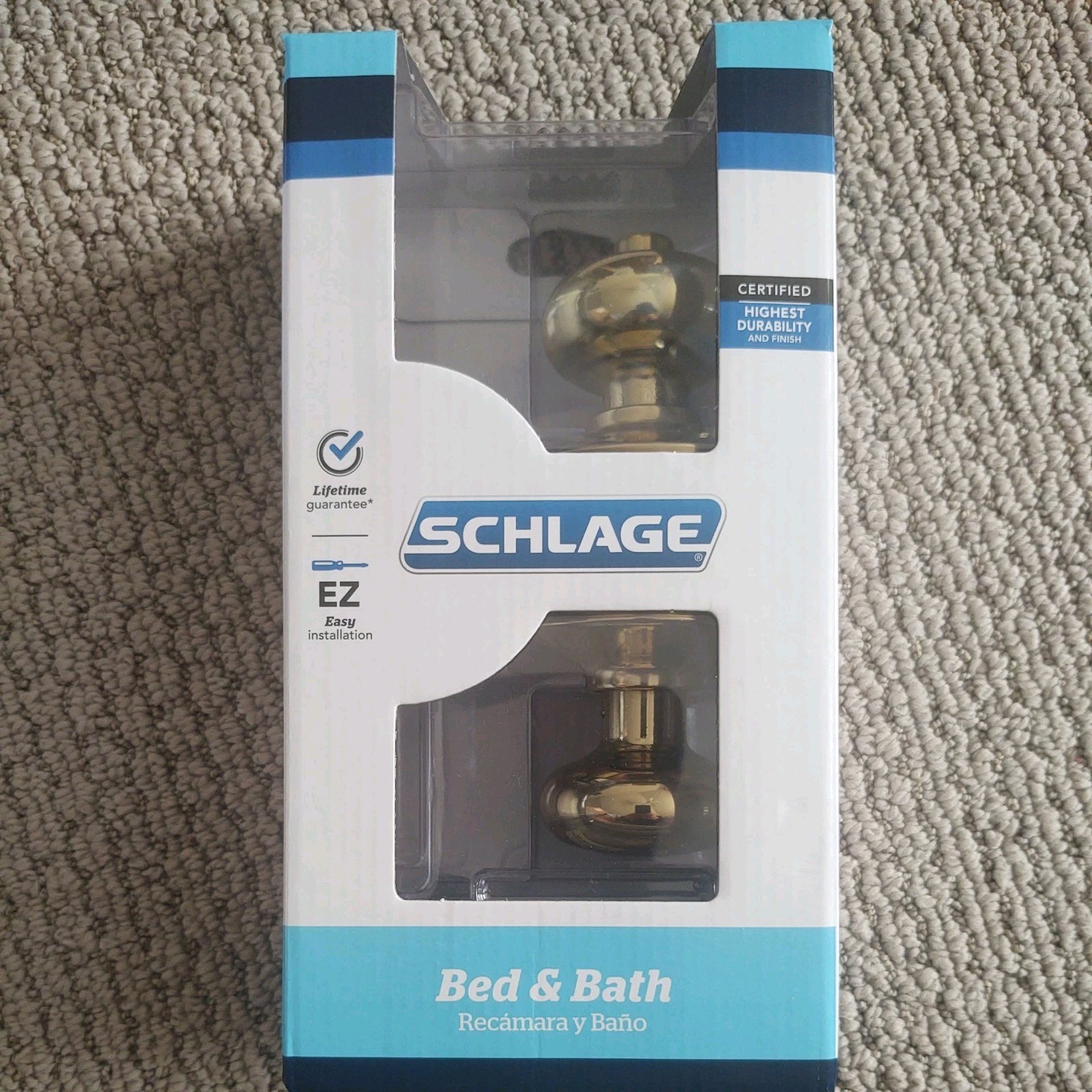 FOUR (4) Schlage F40 V PLY 605 – Bright Brass Privacy Bed Bath Door Knobs