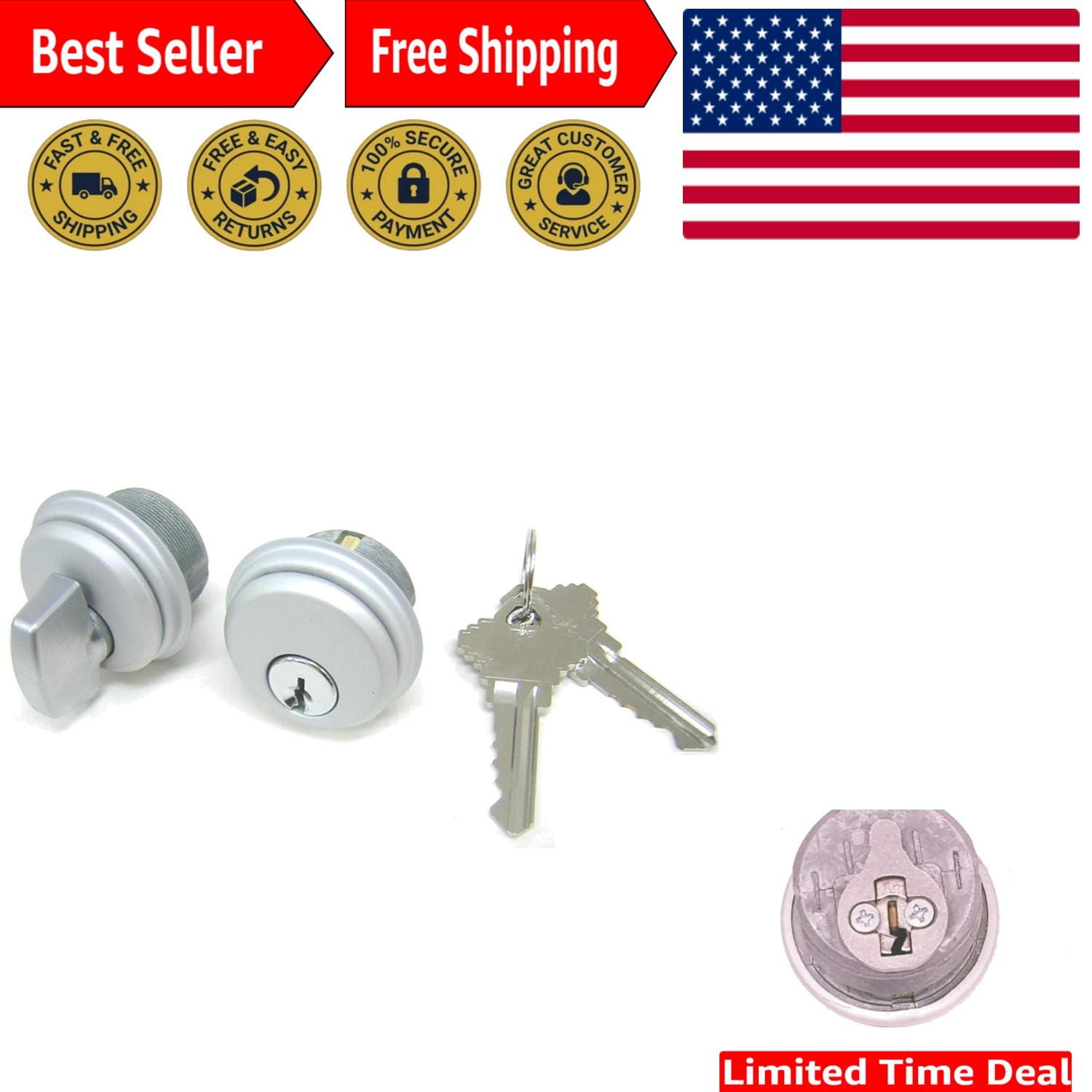 1 Inch Commercial Mortise Cylinder Set with Thumbturn – Universal Fit & Security