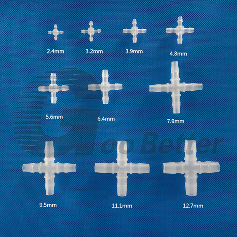 Cross Connector Plastic Pipe Hose Fitting Equal Tube 2.4mm-12.7mm Various Sizes