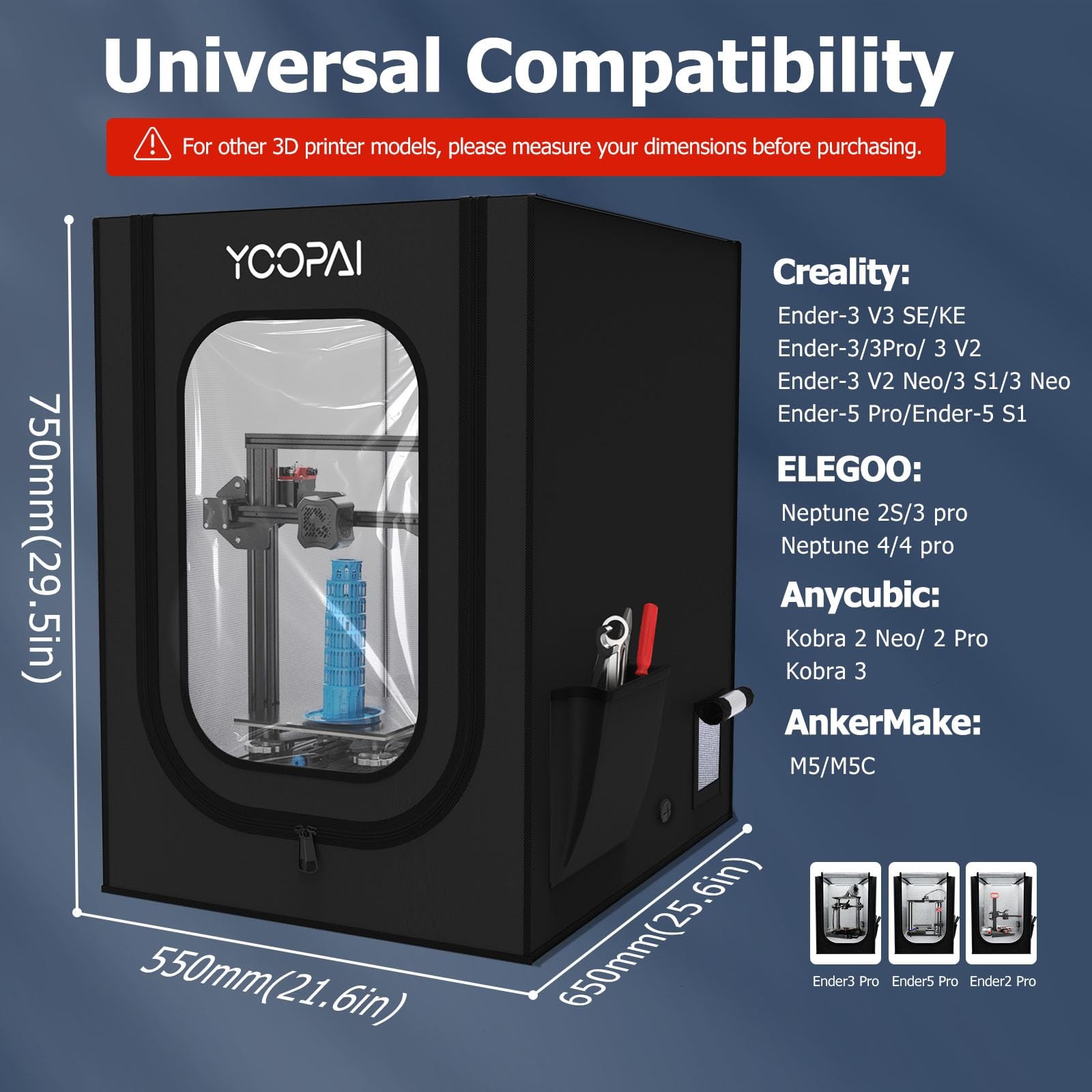 YOOPAI 3D Printer Enclosure, Dustproof Tent Constant Medium, Black