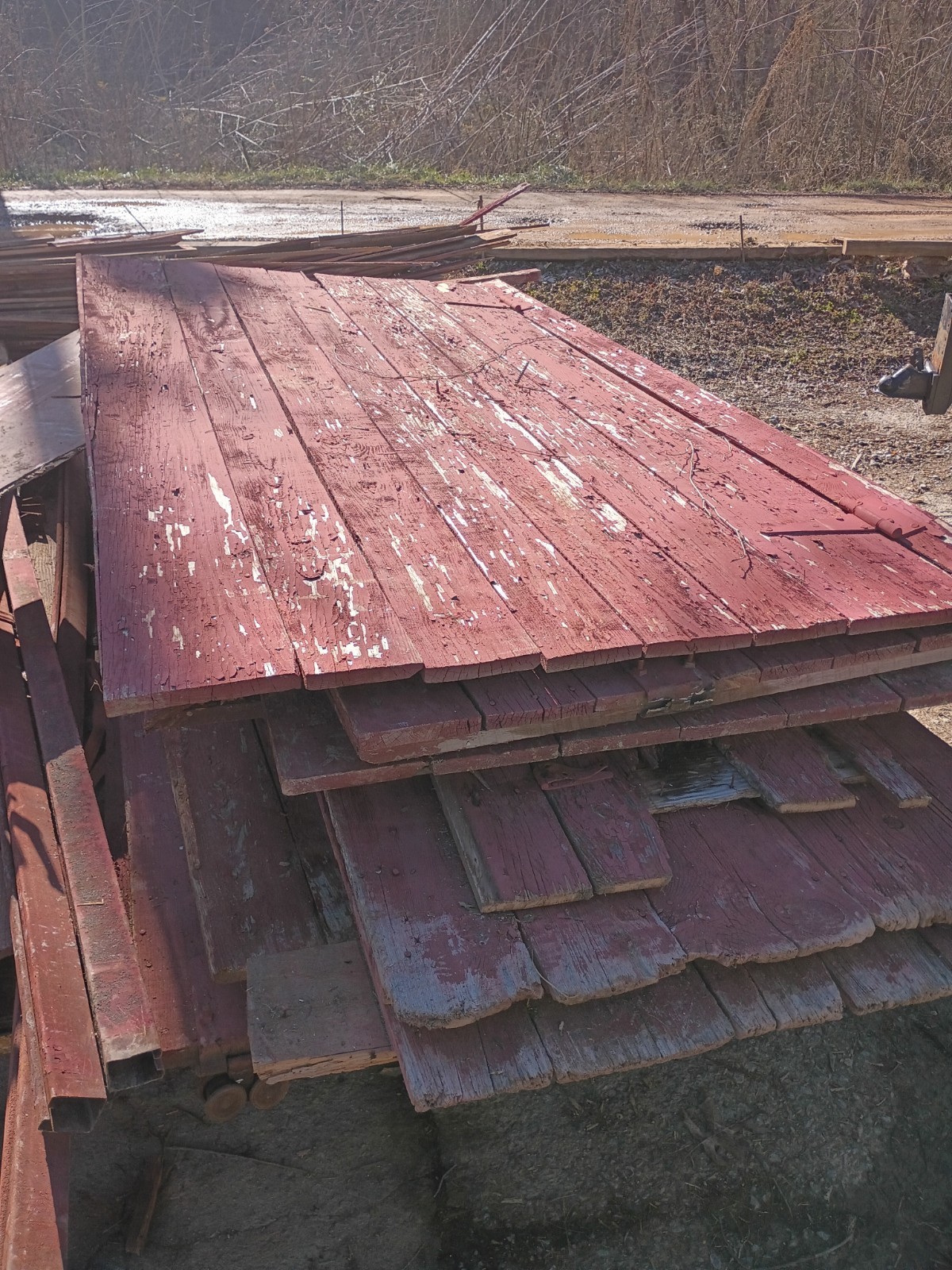 Reclaimed Red Painted Weathered Wood Boards Lumber Industrial Salvaged Reclaimed
