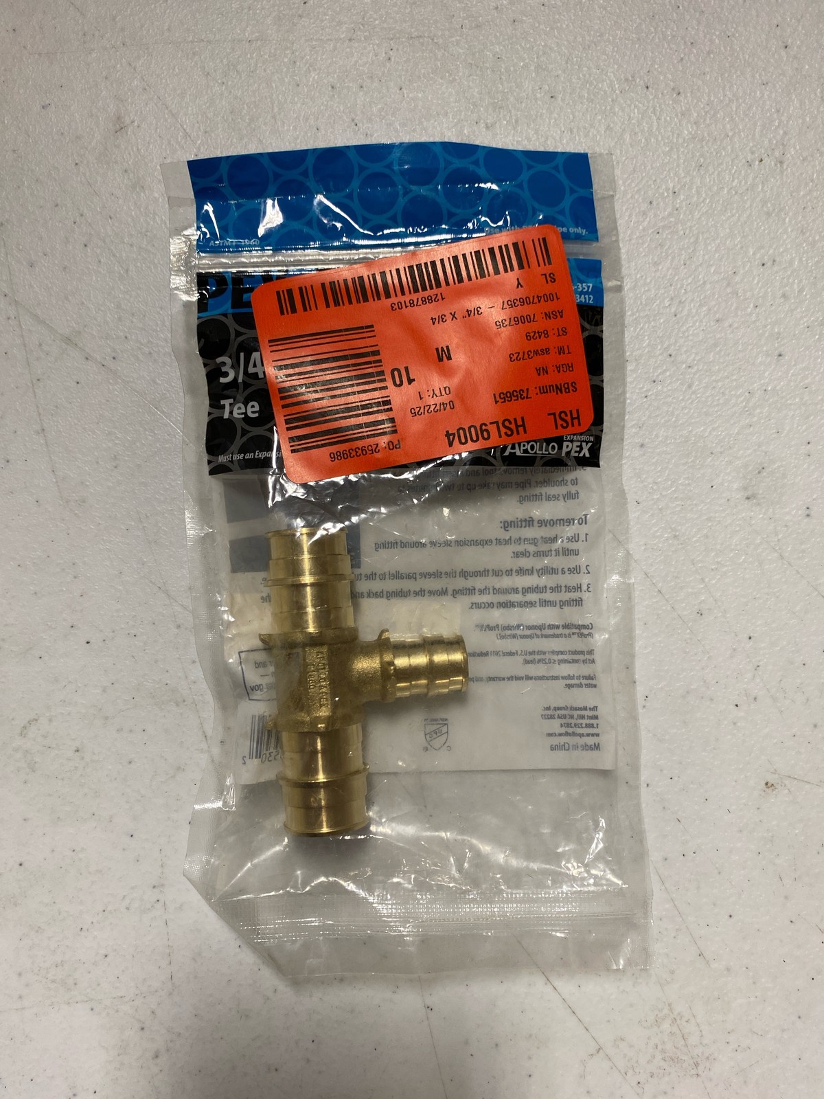 Apollo EPXT343412 Brass PEX-A Barb Reducing Tee, 3/4″ x 3/4″ x 1/2″