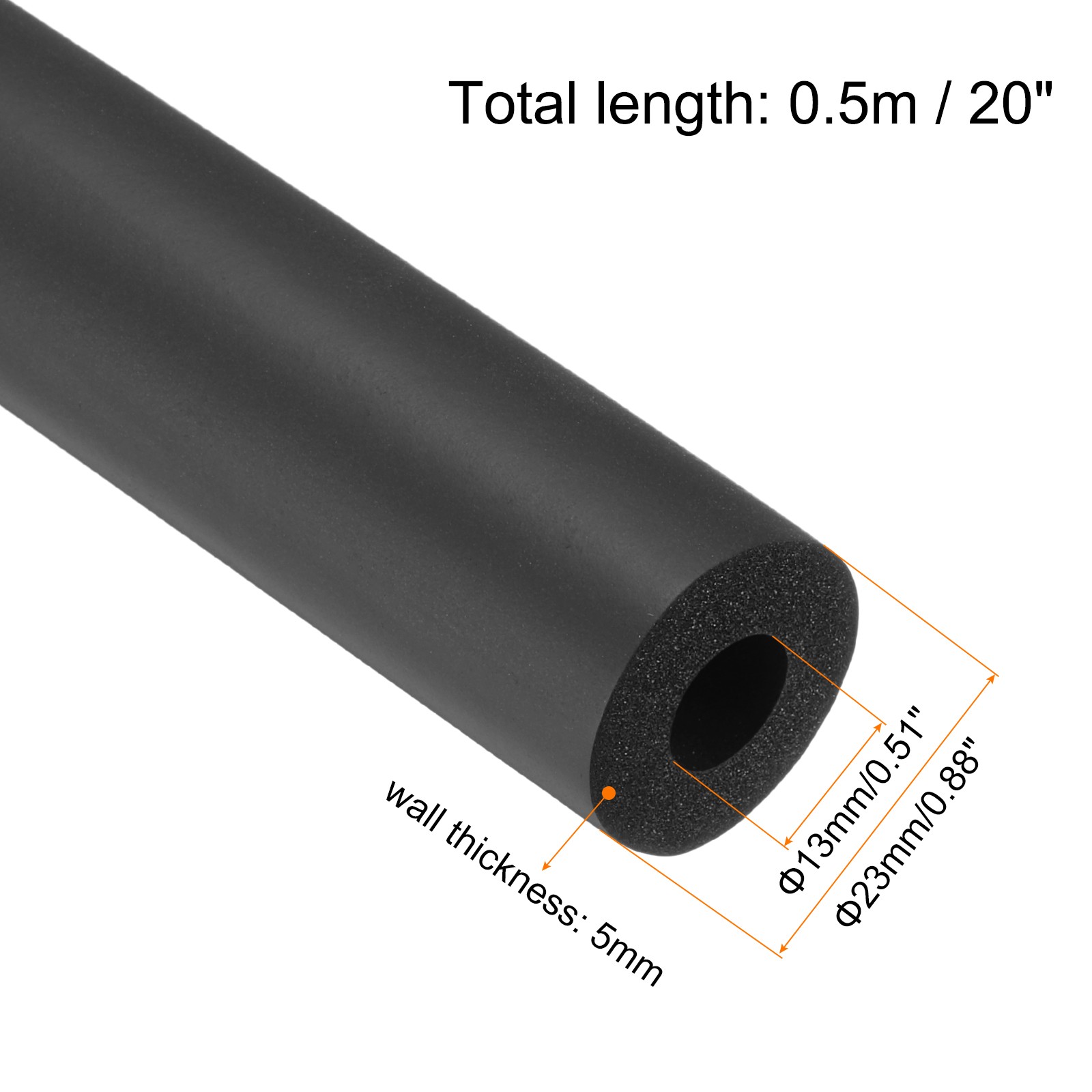 Pipe Insulation Foam Tube 13mm ID 22mm OD 20″ Heat Preservation Black