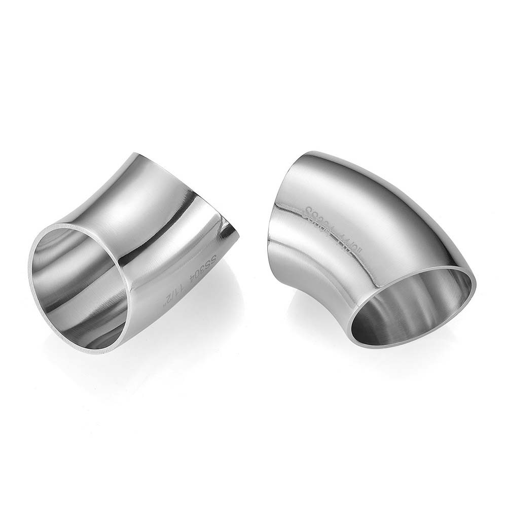 45 Degree Elbow A2/A4 Stainless Steel Sanitary Weld Pipe Fitting OD 12.7-203.2mm