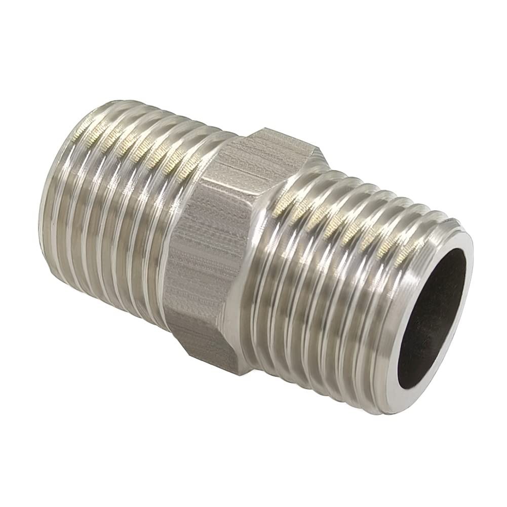 Hooshing 2PCS Hex Nipple 1/2″ x NPT (O.D x O.D: 3/4″ x 3/4″), Silver