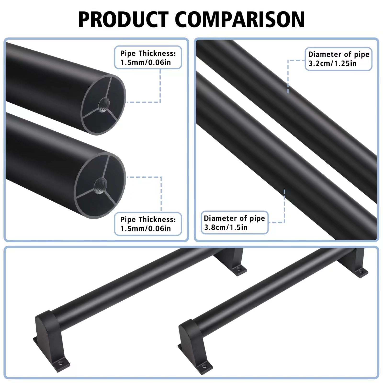 SDNBHT Industrial Stair Railing Metal 4 Feet – 1.25 Inch Tube Diameter, Black