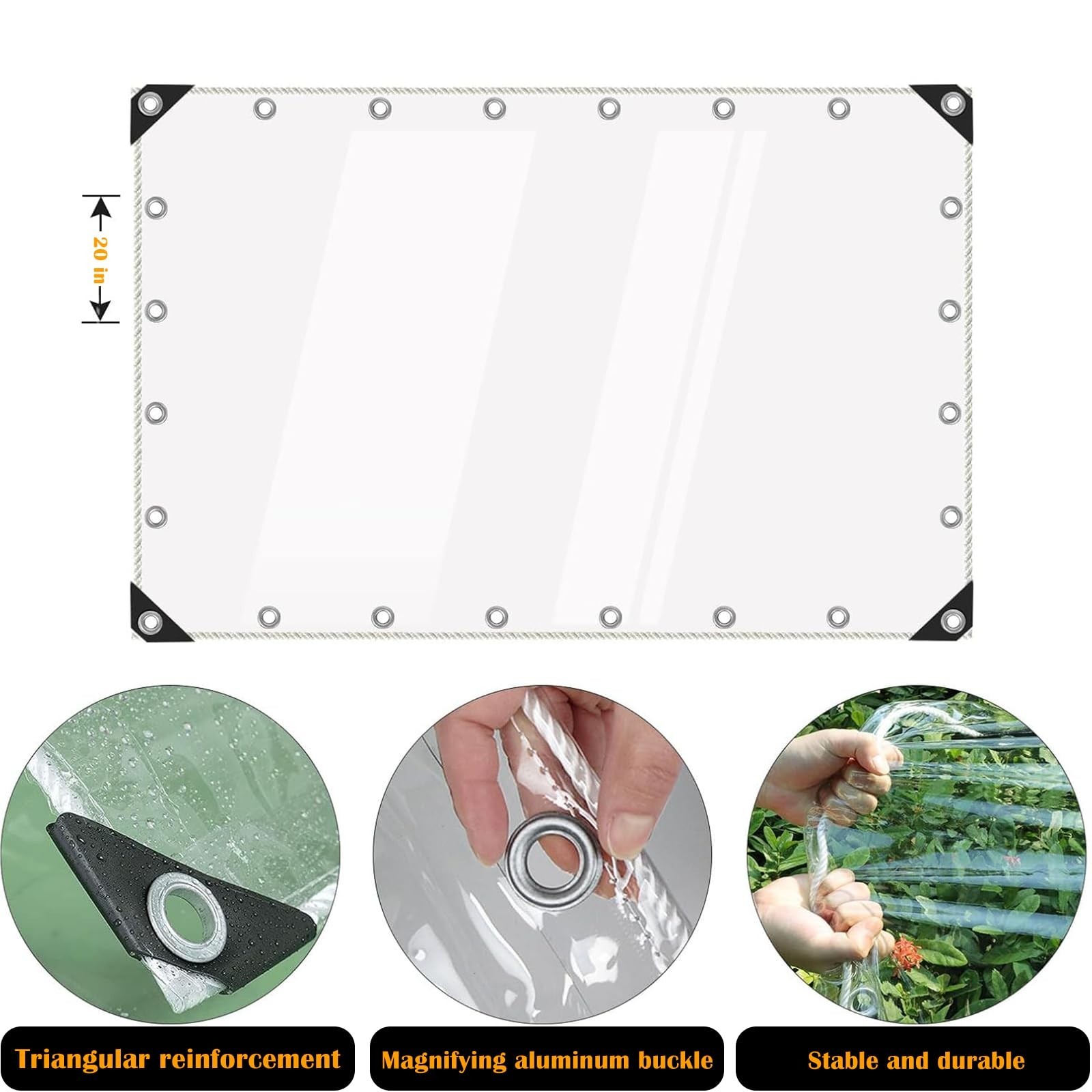 10 x 20 FT Clear Tarps, 14 Mil Clear Vinyl Tarp with Grommets – Heavy Duty Wa…
