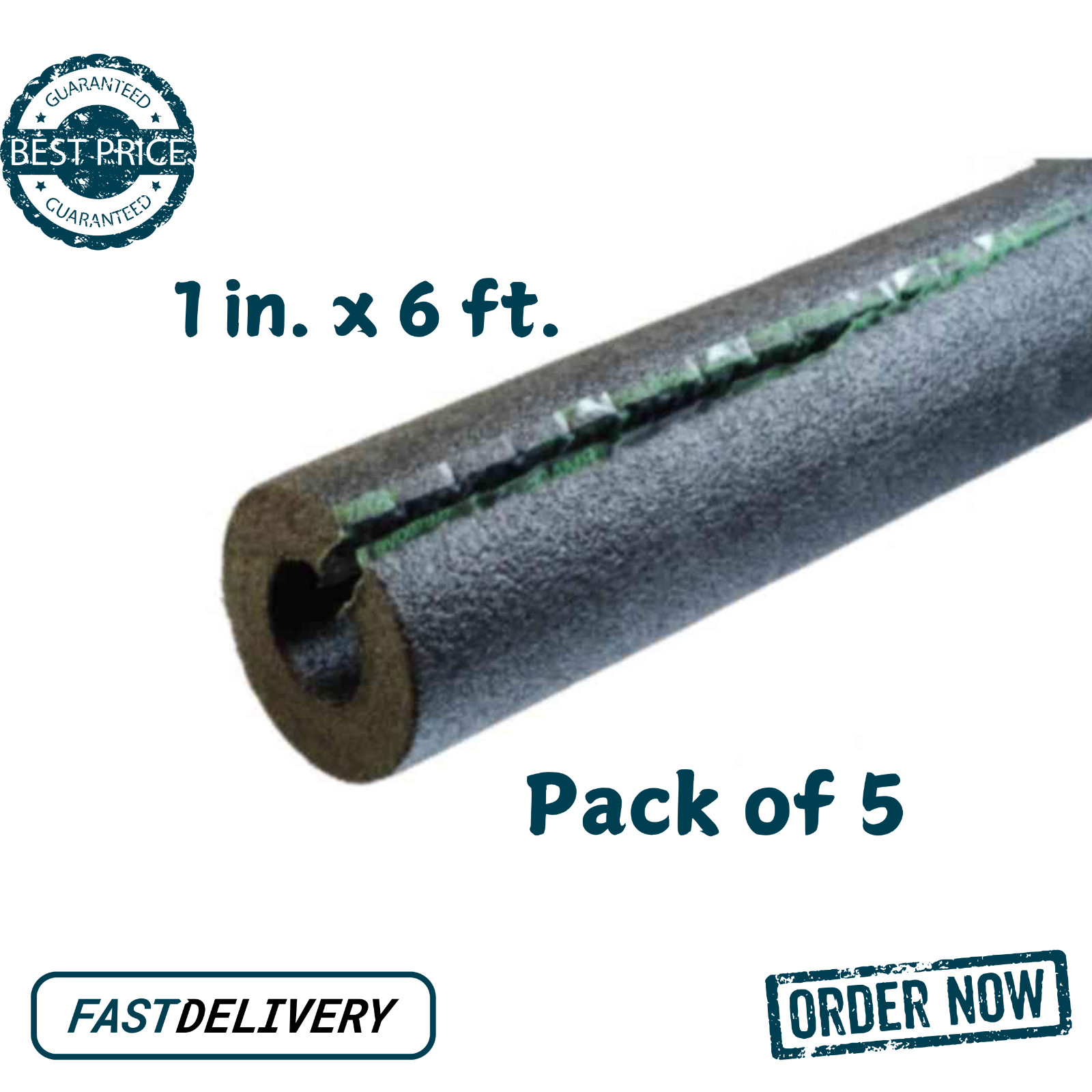 1 in. x 6 ft. Foam Self Seal Pipe Insulation for Copper, PEX, PVC – Pack of 5