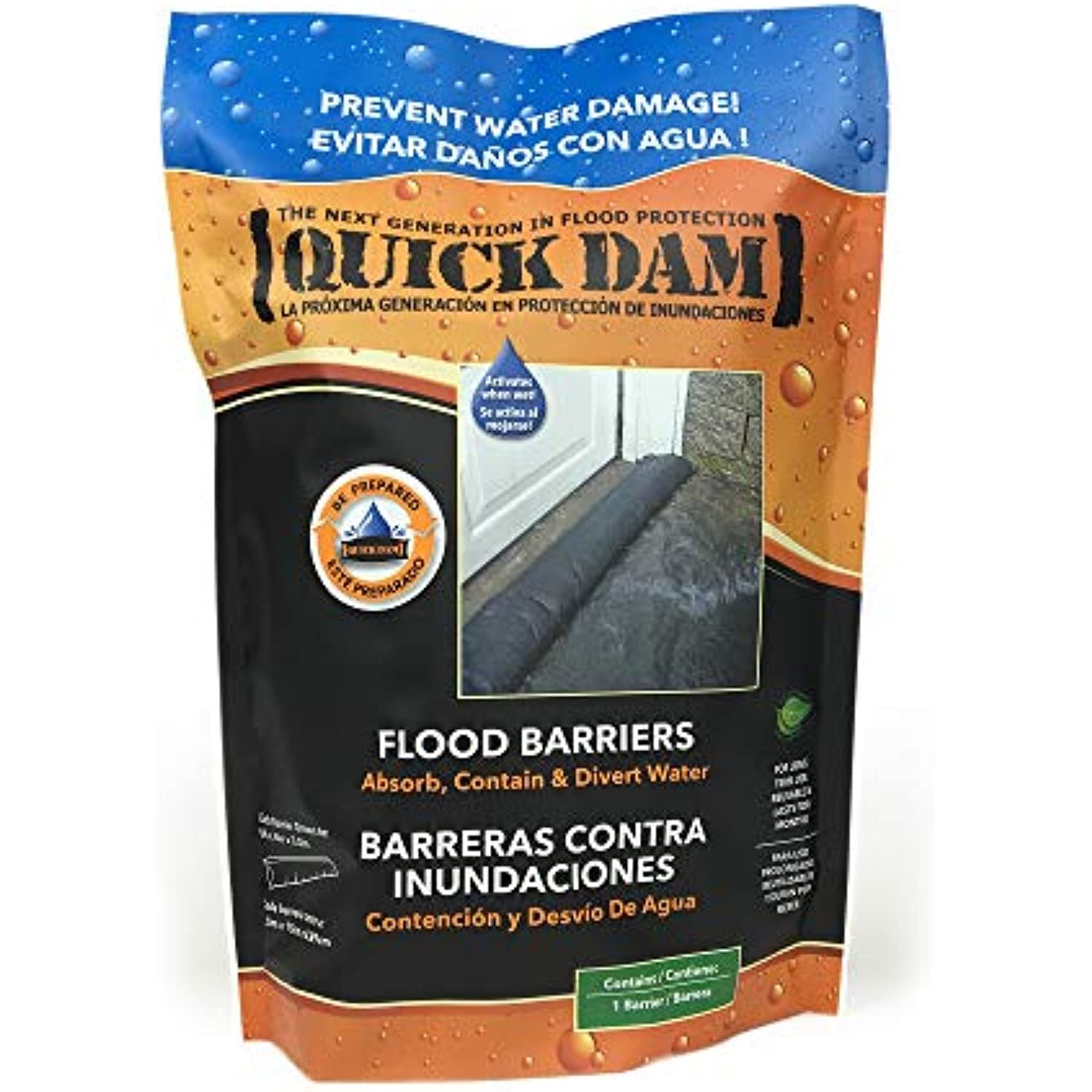 Quick Dam QD65-1 Water-Activated Flood Barrier-5 Feet-1/Pack, 5-ft, Black