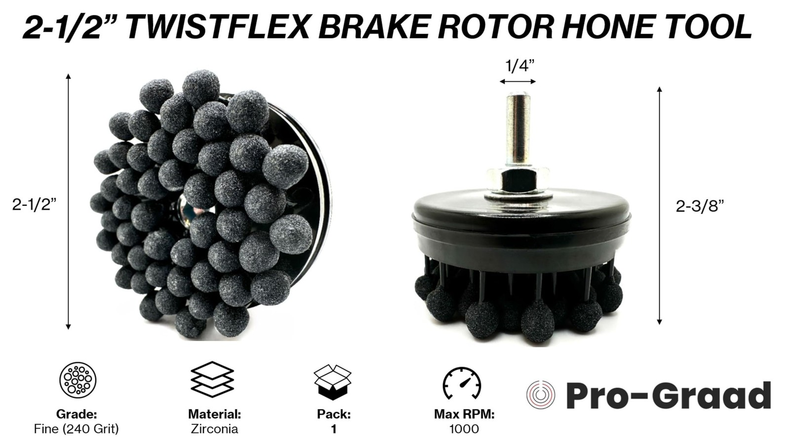 Pro-Graad TwistFlex 2-1/2” 240 Grit Brake Rotor Hone, Flexible Ball Stones,…