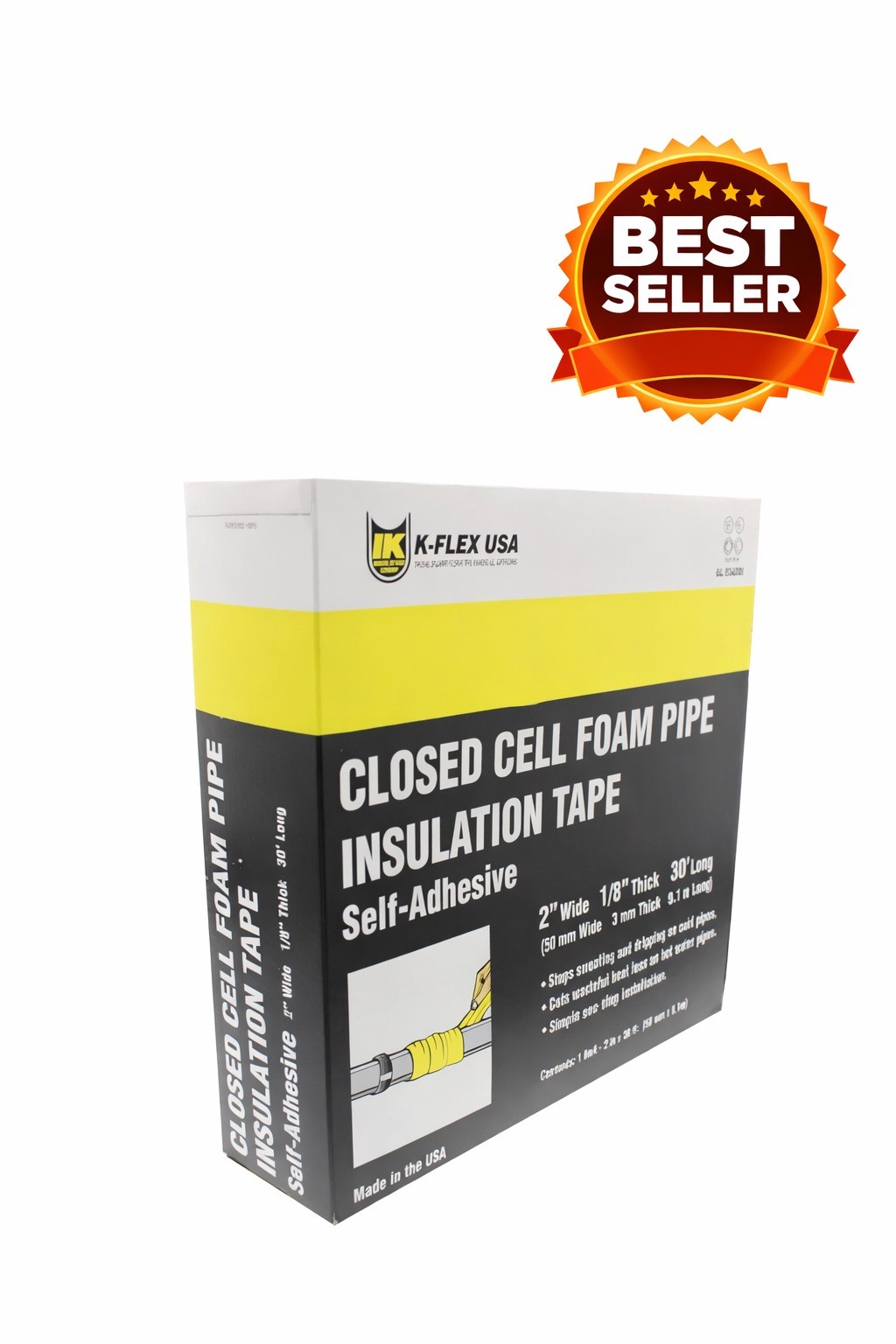 12 pack- K-Flex CLOSED CELL FOAM PIPE INSULATION TAPE Self-Adhesive 2″ Wide 1/8″