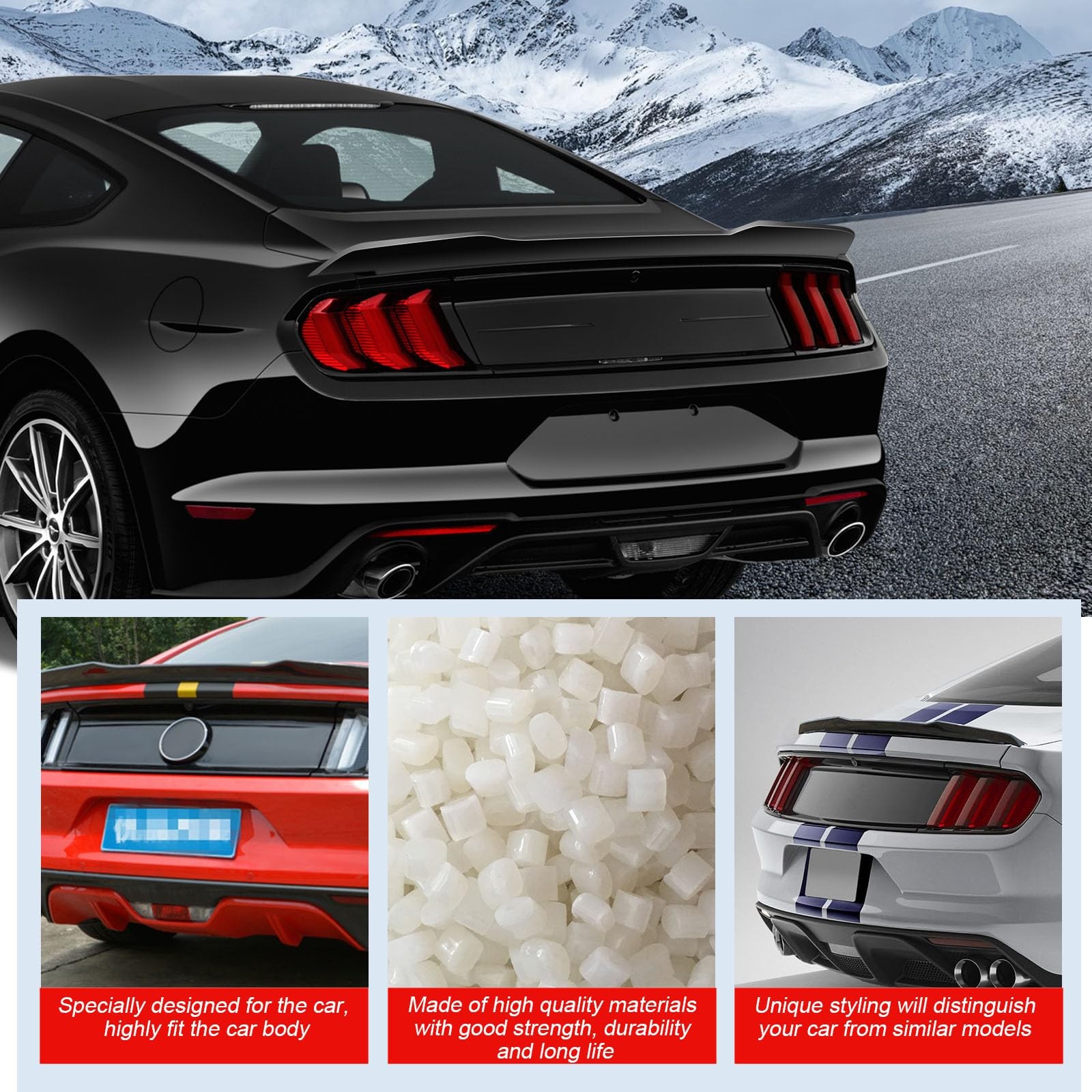 Black ABS Rear Trunk Spoiler Wing for 2015-2020 Ford Mustang