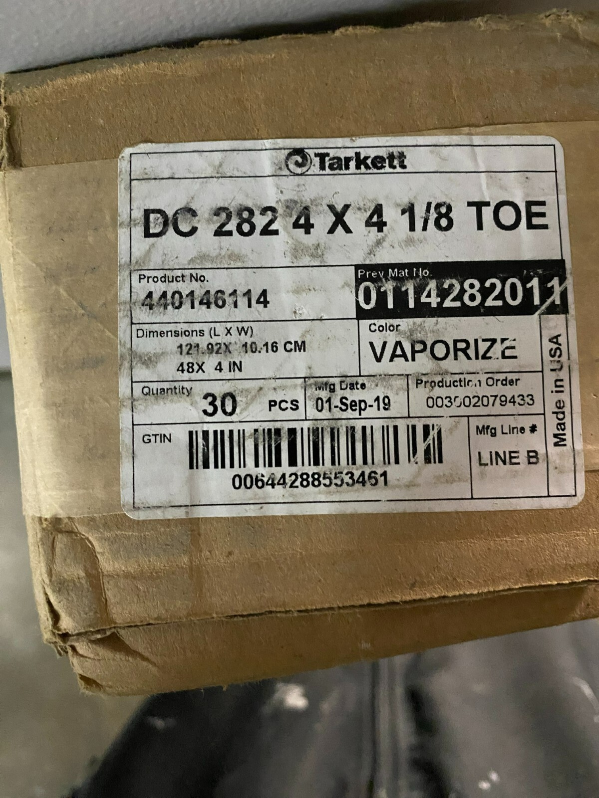Tarkett DC-282 4×48″1/8 30PCs RUBBER COVE BASE W/Toe Color-VAPORIZE
