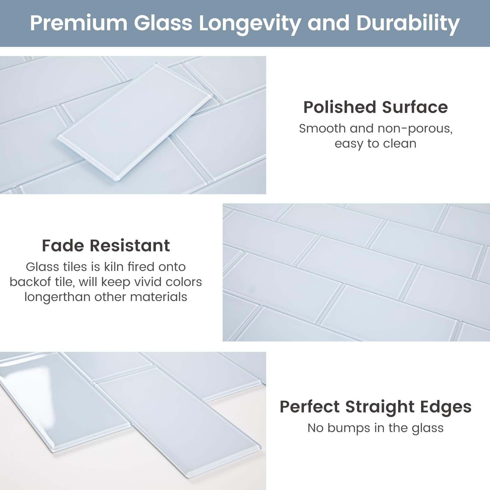 Adedeo Peel & Stick Glass Subway Tiles 3×6 Blue White Kitchen Backsplash 40