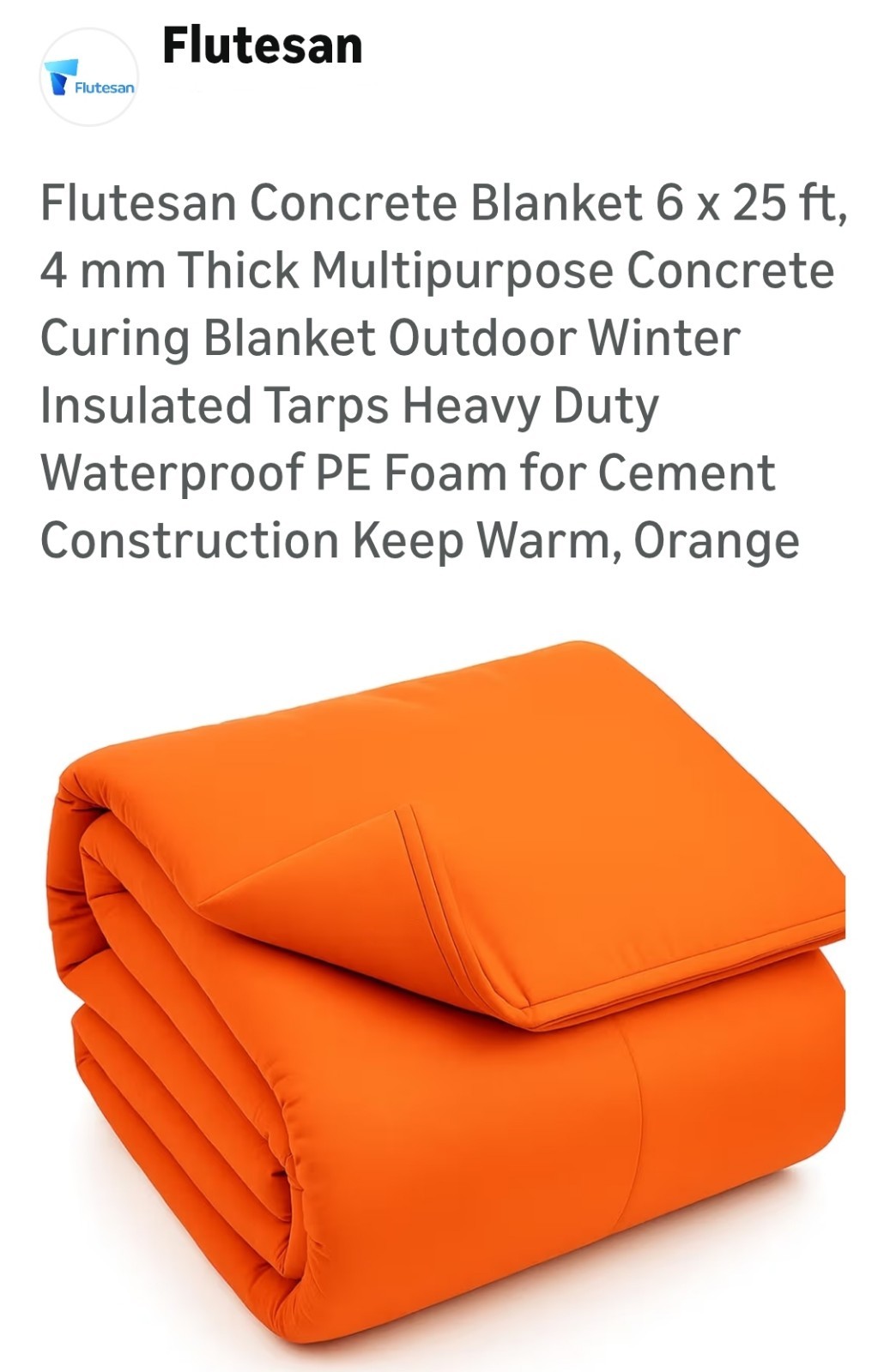Flutesan Concrete Blanket 6 x 25 ft, 4 mm Thick Multipurpose Concrete Curing Bla