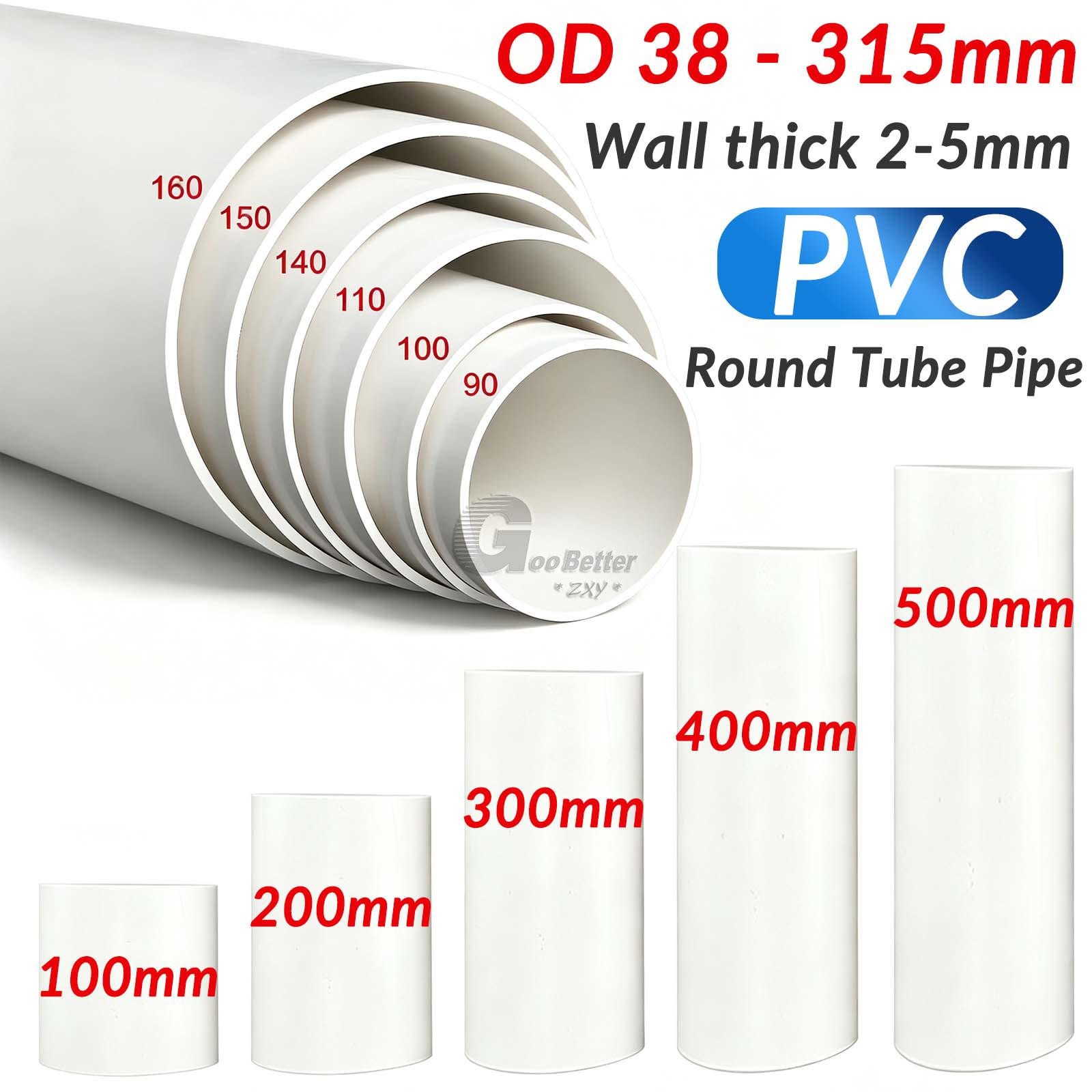 White PVC Round Tube Pipe 100mm – 500mm Long Ø 38mm-315mm Durable Plastic