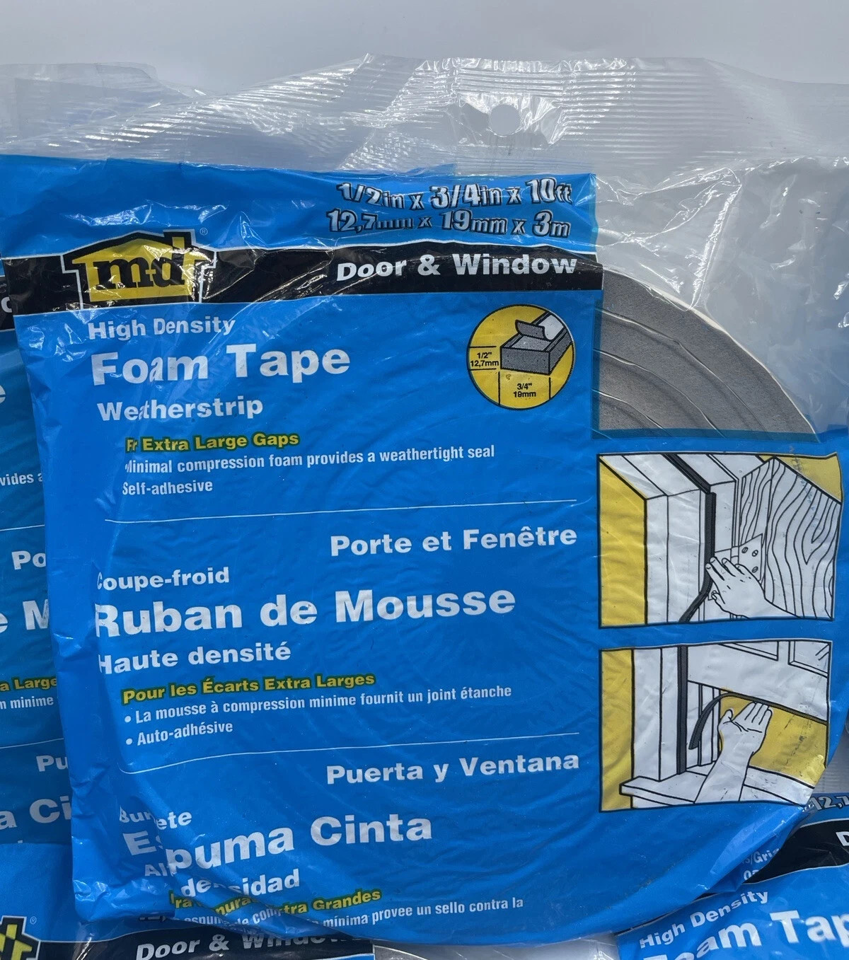 1 EA. M-D 3/4″ W x 1/2″ T x 10′ L Gray Foam Weatherstrip Tape 02311 QUICK SHIP