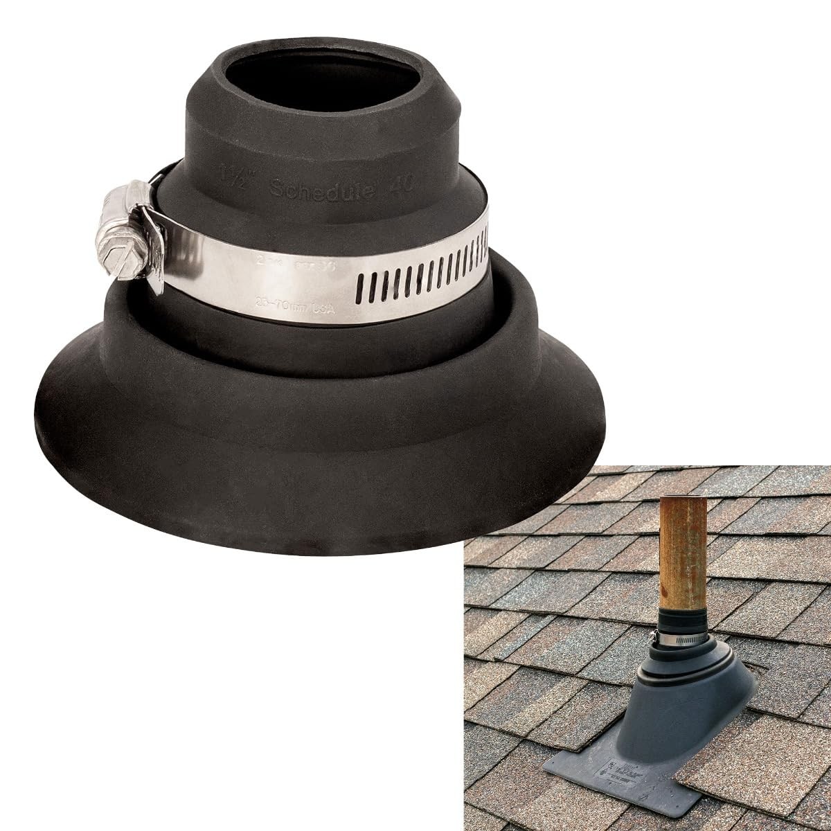 Roof Collar Repair Boot Vent Flashing for 1.5″–2″ Pipe — Durable Black