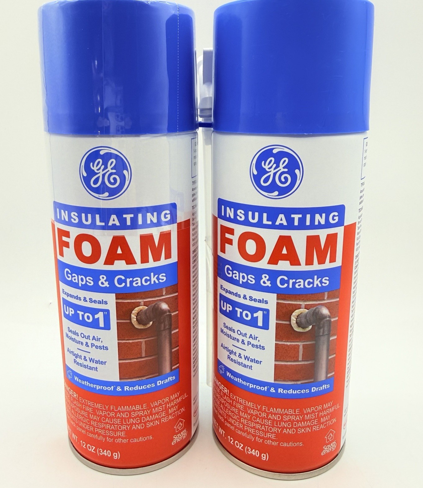 Insulating GE Foam Gaps & Cracks 12oz (2 Pack) 1 Sealed 1 New Straw