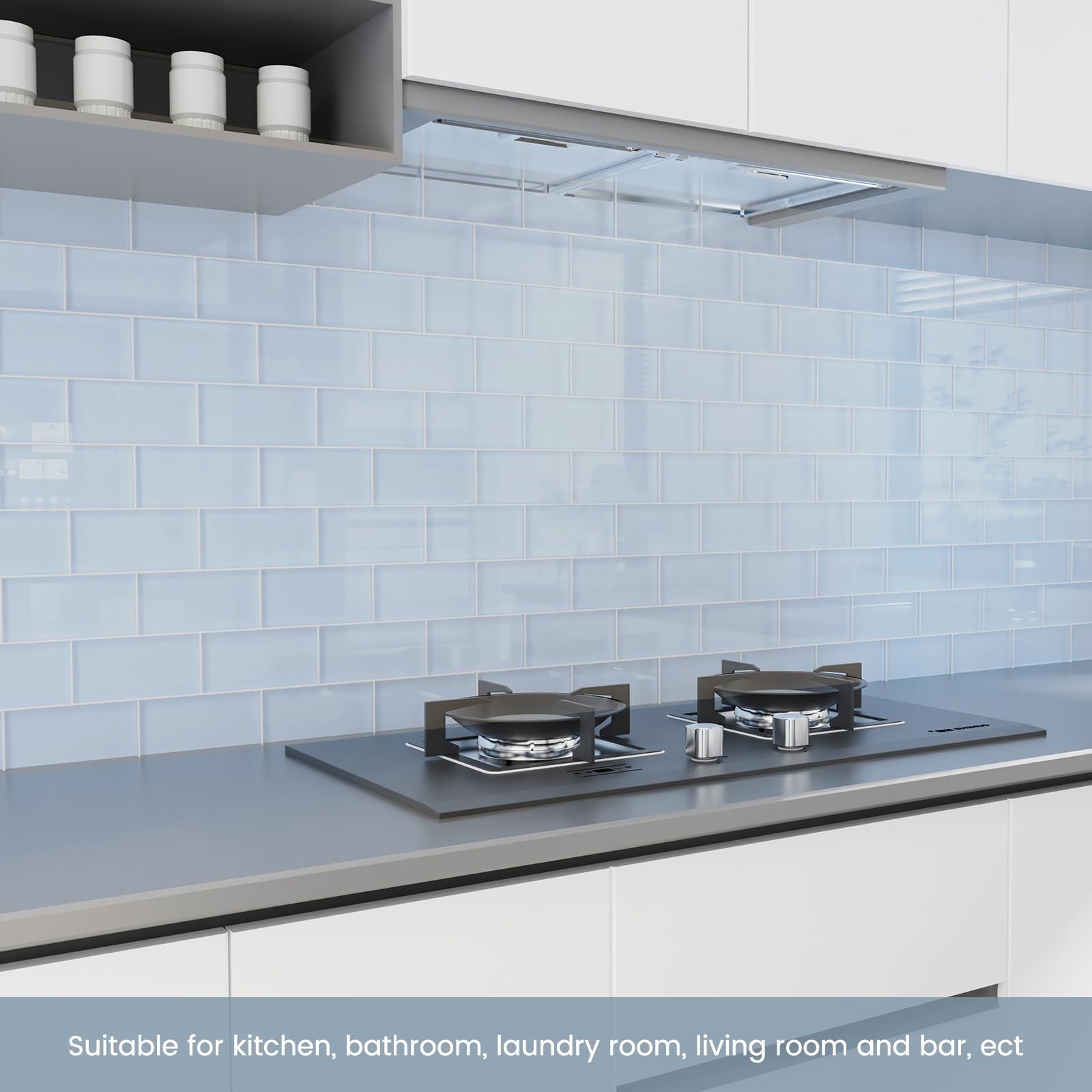 Adedeo Peel & Stick Glass Subway Tiles 3×6 Blue White Kitchen Backsplash 40