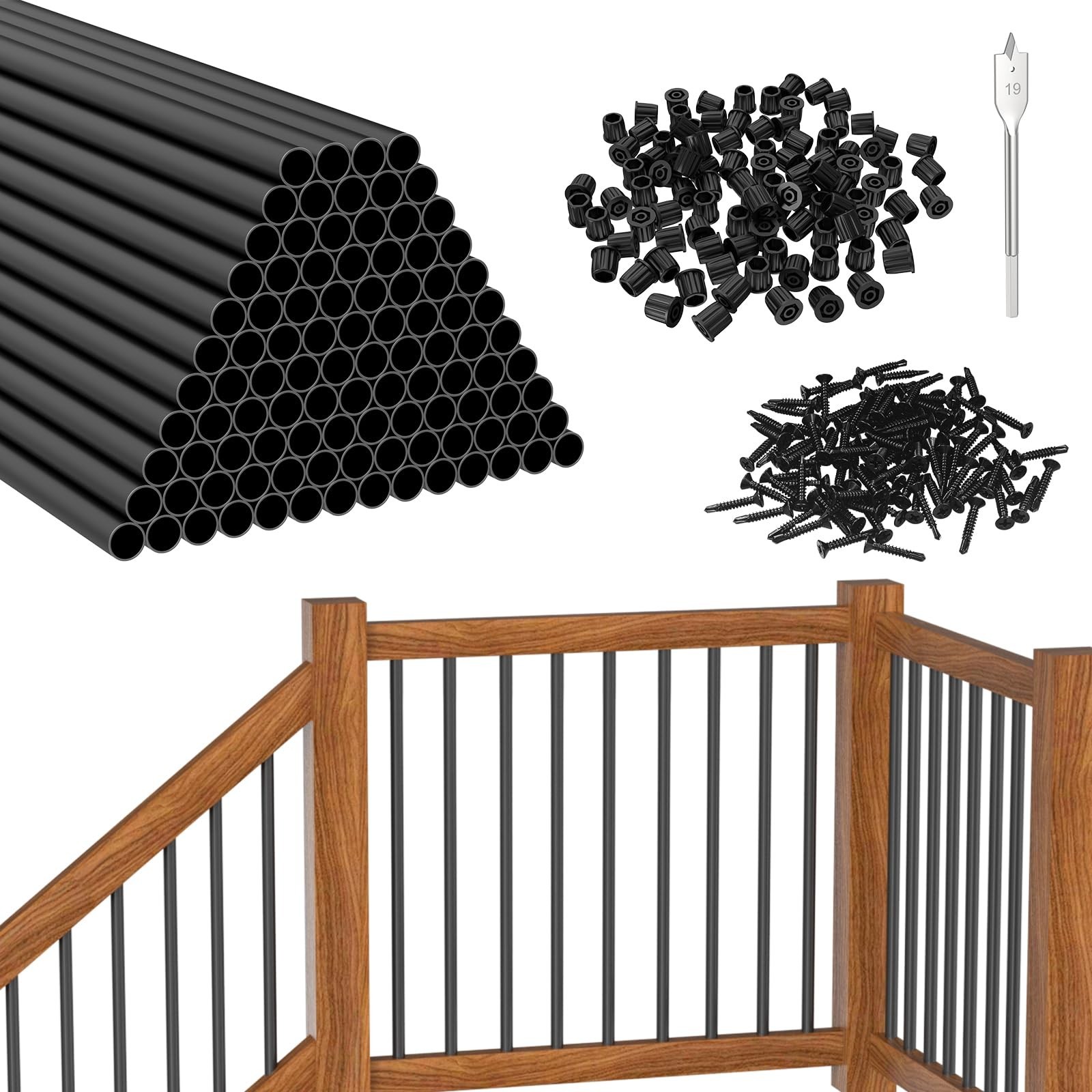 BLIKA 100 Pack 36″ Black 3/4″ OD Aluminum Deck Balusters w/ Connectors