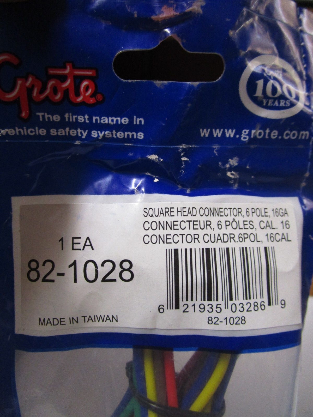 GROTE Connector, Square, 6-Pole, 16 Gauge Trailer Wiring