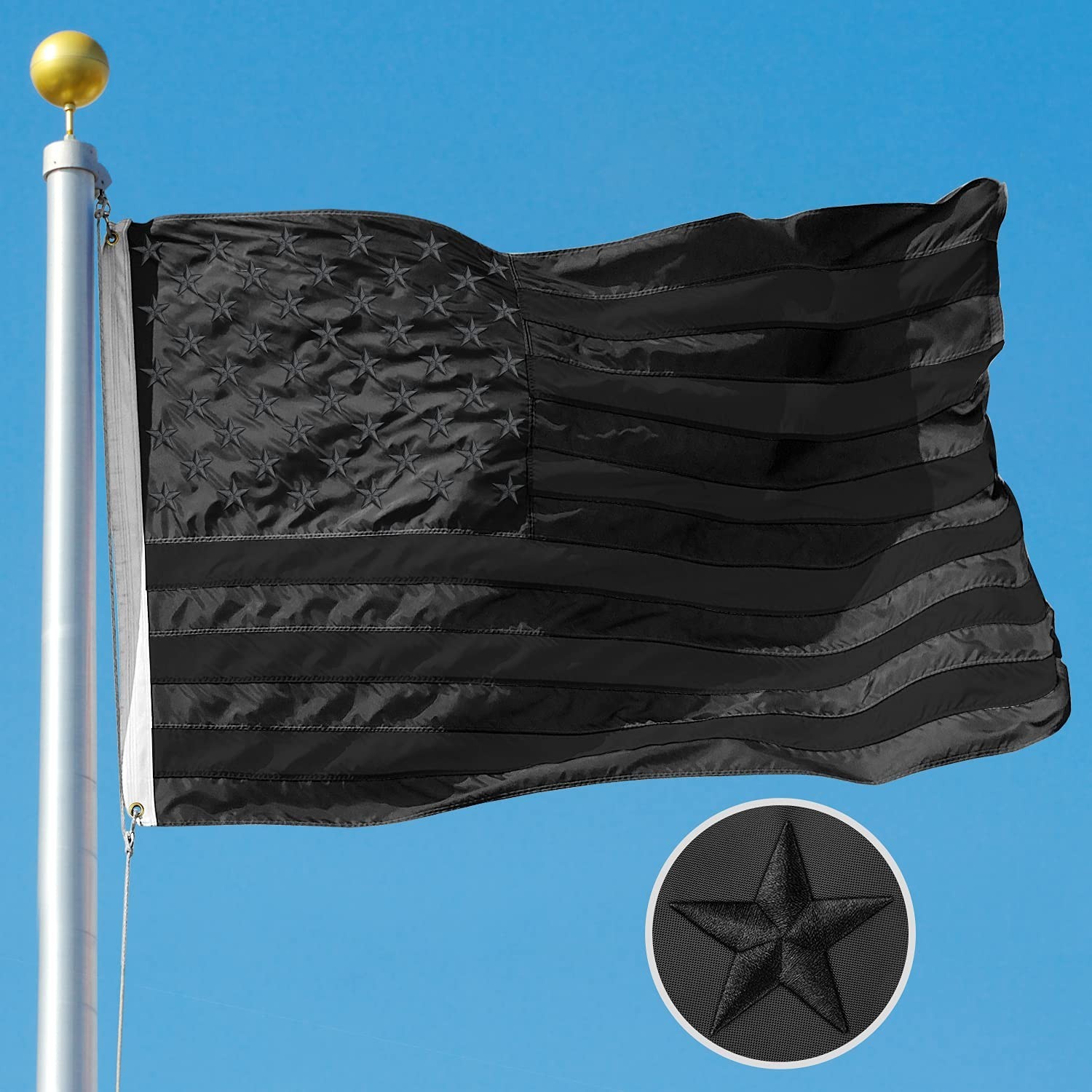 Black American Flag 4×6 Outdoor Heavy Duty – USA Flag 4×6 FT – With 50 Embroi…